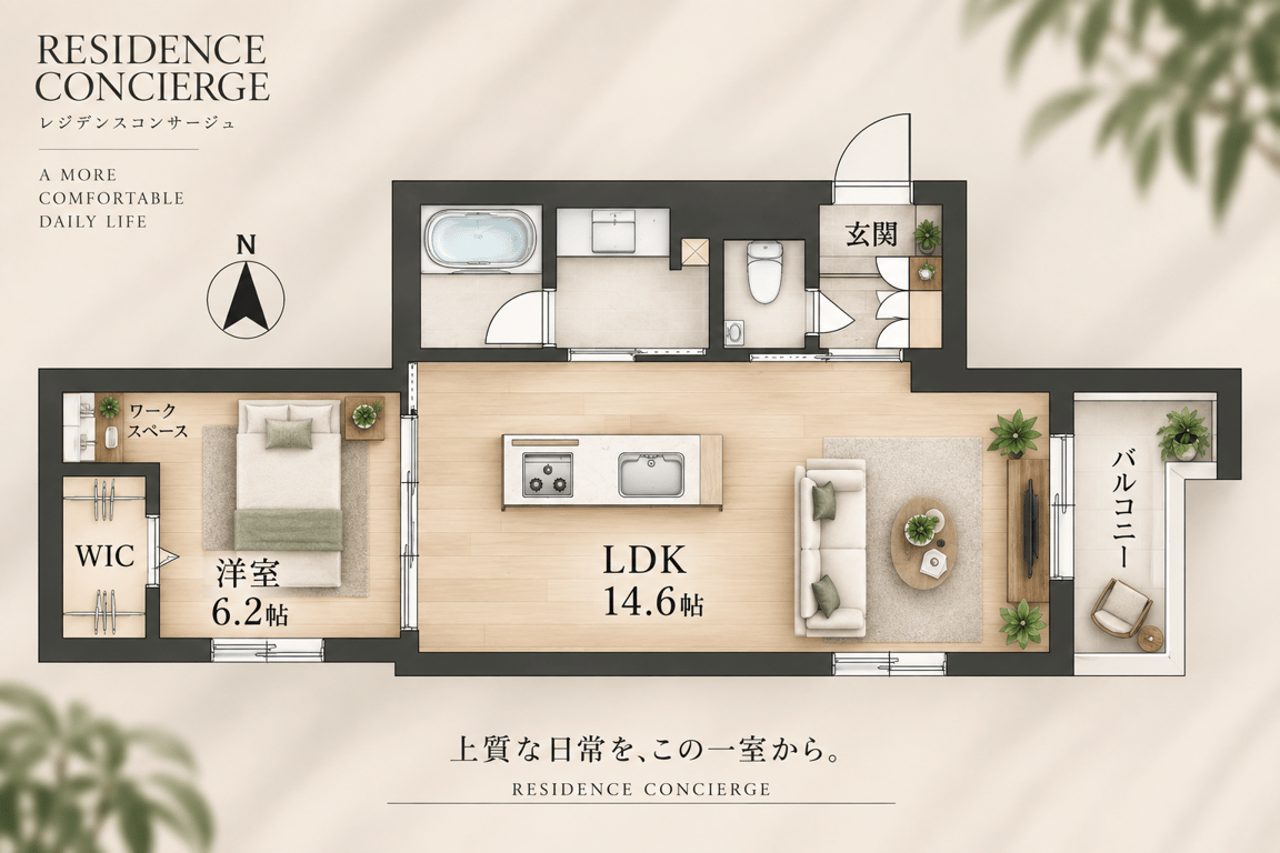 B 1LDKの間取り図