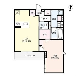 C 1LDKの間取り図