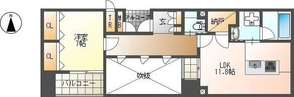 G 1LDKの間取り図