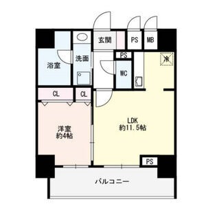 E 1LDKの間取り図