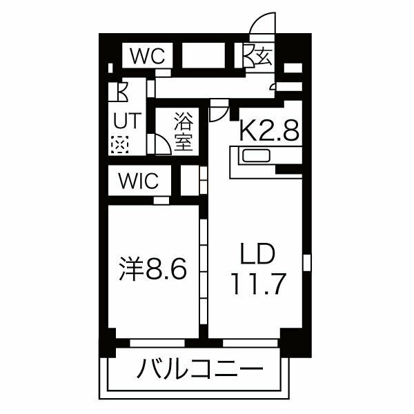 E 1LDKの間取り図