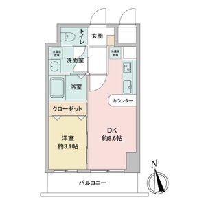 O 1LDKの間取り図
