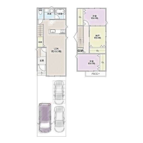 B 3LDKの間取り図