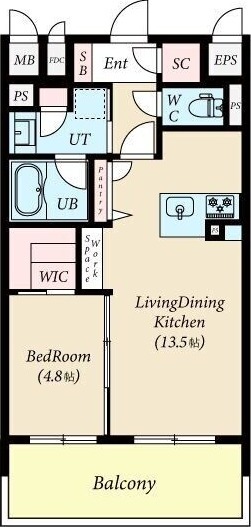 B 1LDKの間取り図