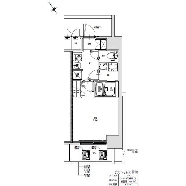 A' 1Kの間取り図