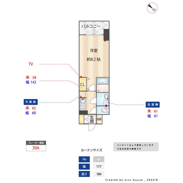 F 1Kの間取り図