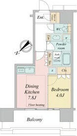 34.62㎡type 1DKの間取り図