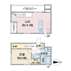 B 1LDKの間取り図