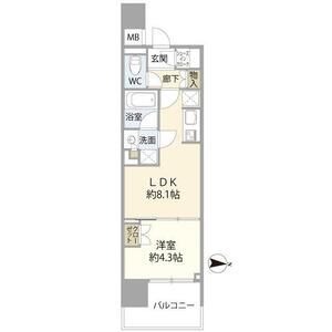 E 1LDKの間取り図
