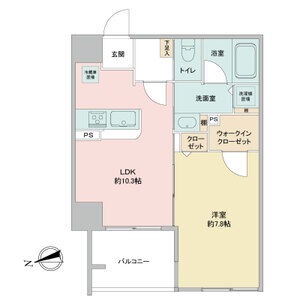 E 1LDKの間取り図