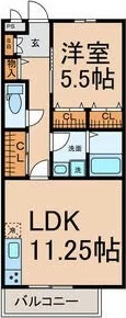 B 1LDKの間取り図