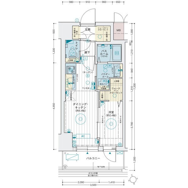 B' 1DKの間取り図