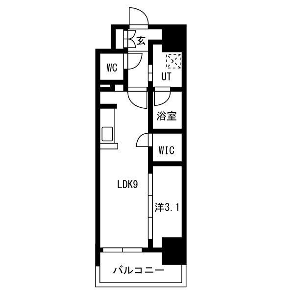 B2 1LDKの間取り図