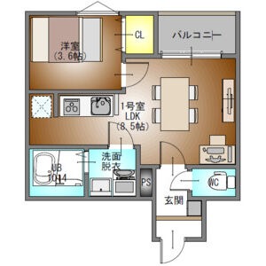 101 1LDKの間取り図