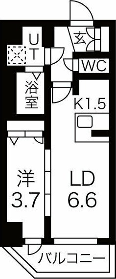 A 1DKの間取り図