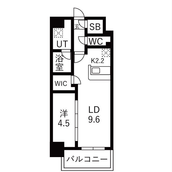 D 1LDKの間取り図