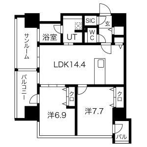 H 2LDKの間取り図