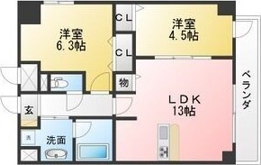 B 2LDKの間取り図