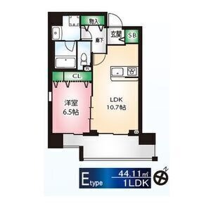 E 1LDKの間取り図