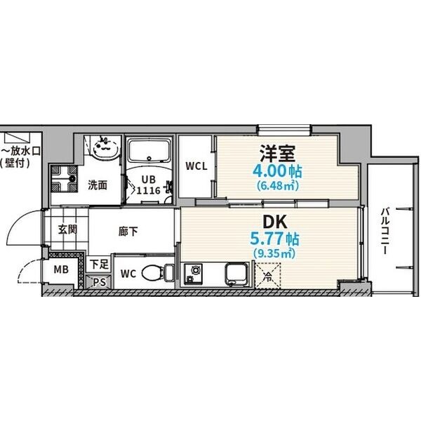 A 1DKの間取り図
