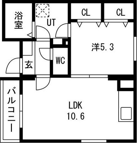C 1LDKの間取り図