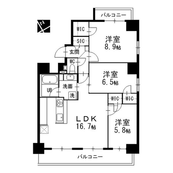 A 3LDKの間取り図