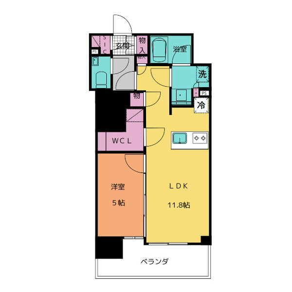 B 1LDKの間取り図