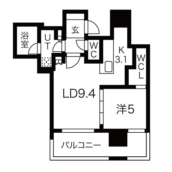 F 1LDKの間取り図