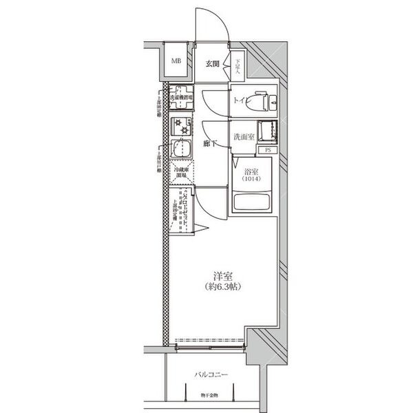 A' 1Kの間取り図