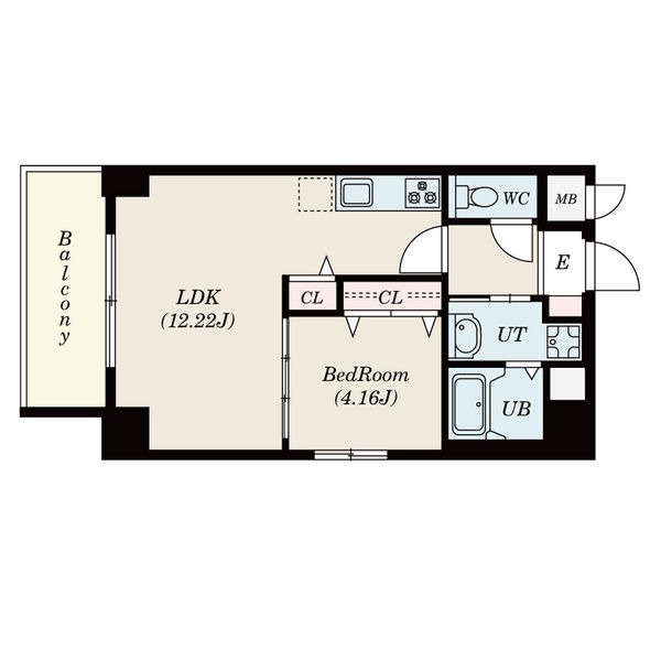 C 1LDKの間取り図
