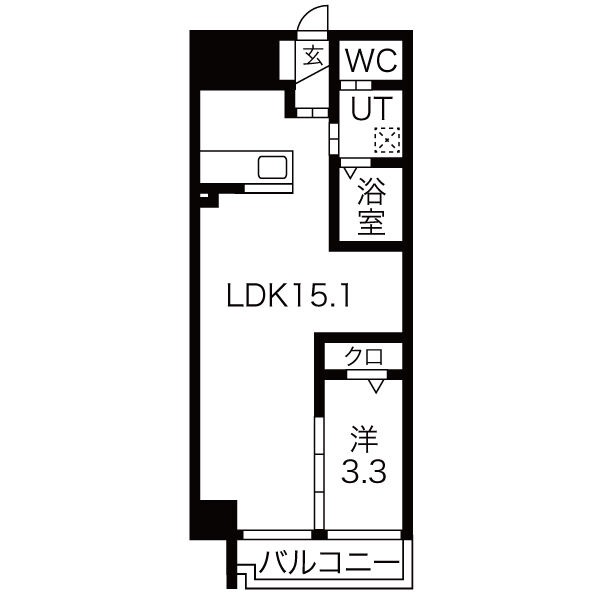 802 1LDKの間取り図