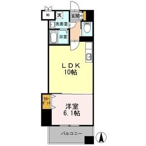B 1LDKの間取り図