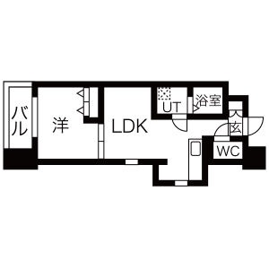 B 1LDKの間取り図