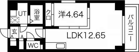 B 1LDKの間取り図