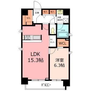 802 1LDKの間取り図