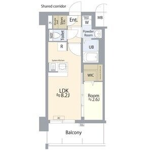 B2 1LDKの間取り図
