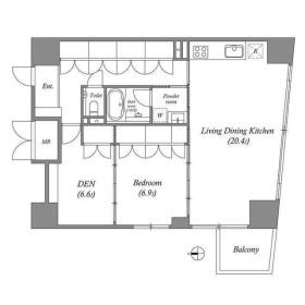 E 1LDKの間取り図