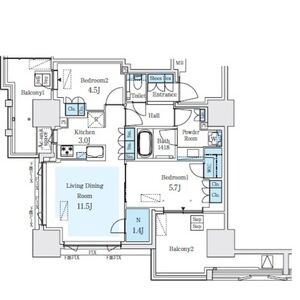 E 2LDKの間取り図
