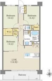 B 3LDKの間取り図