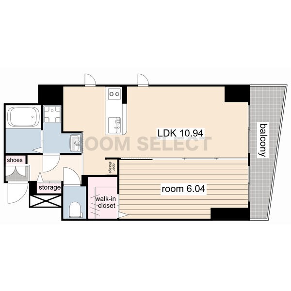 B 1LDKの間取り図