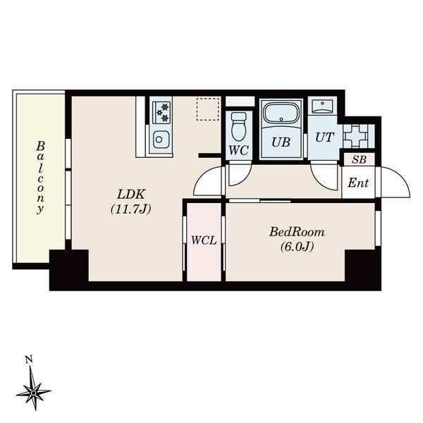 A' 1LDKの間取り図