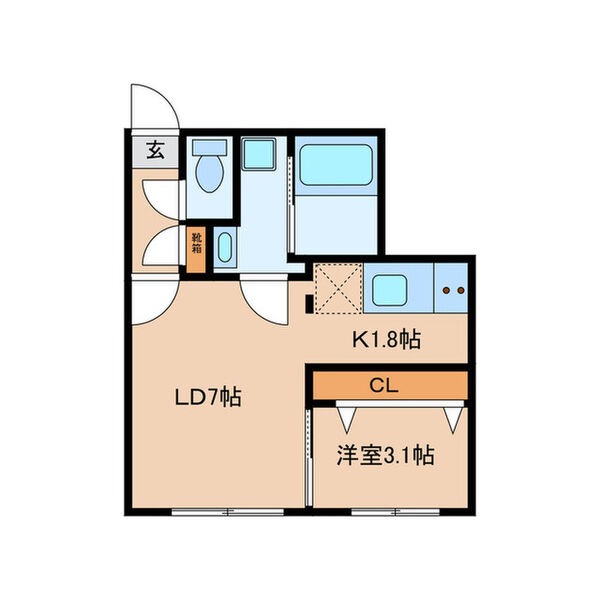 D2 1LDKの間取り図