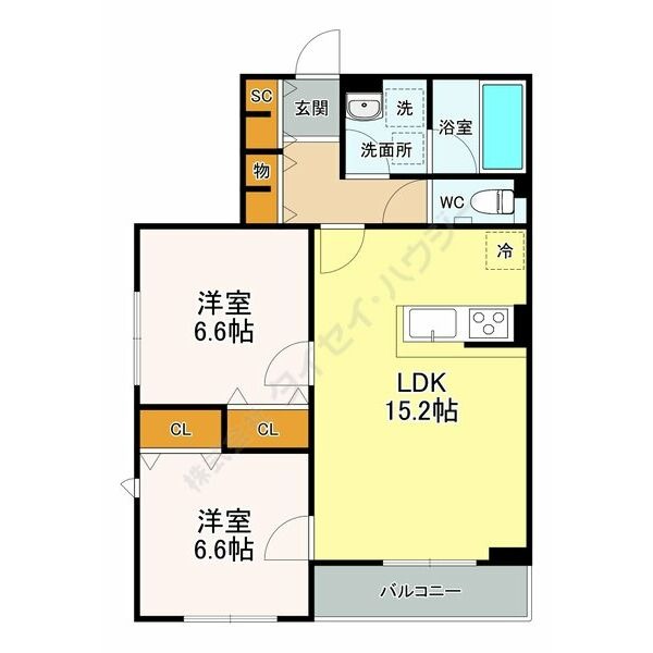 C 2LDKの間取り図