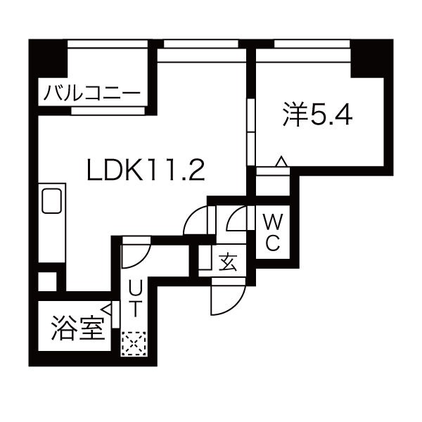 C 1LDKの間取り図