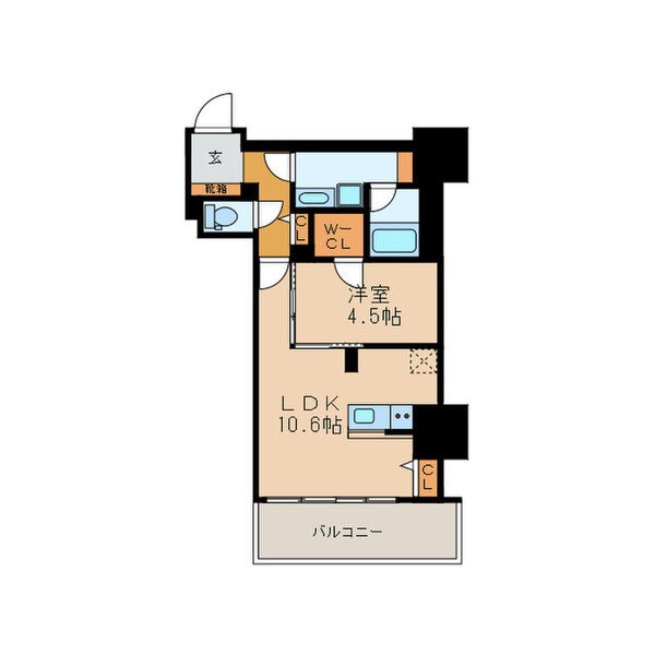 C 1LDKの間取り図
