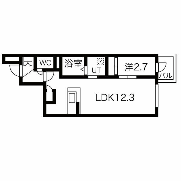 B 1LDKの間取り図