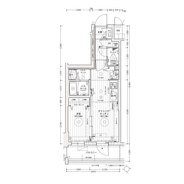 H 1DKの間取り図
