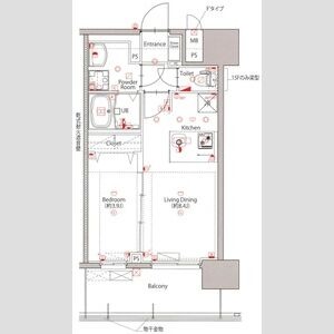 D' 1LDKの間取り図