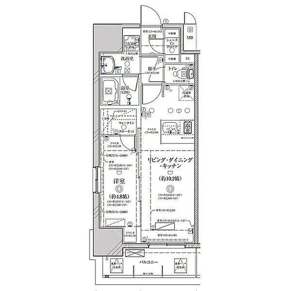 B' 1LDKの間取り図