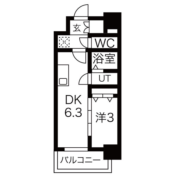 D 1DKの間取り図
